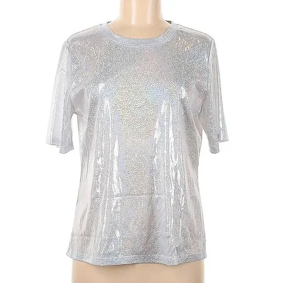 Gray Rainbow Sparkle Short Sleeve Crew Neck Top - Picture 2 of 12
